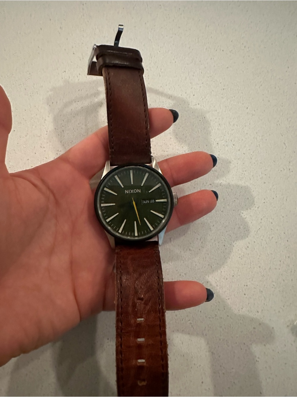 Nixon Men’s Green Dial Watch with Brown Leather Strap